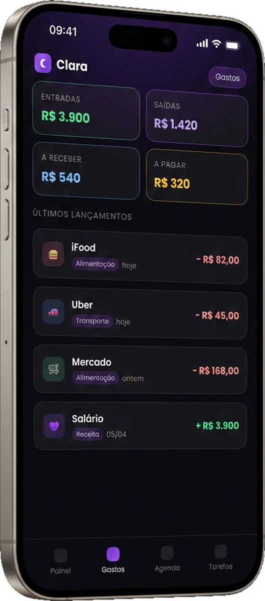 App Clara, tela de gastos